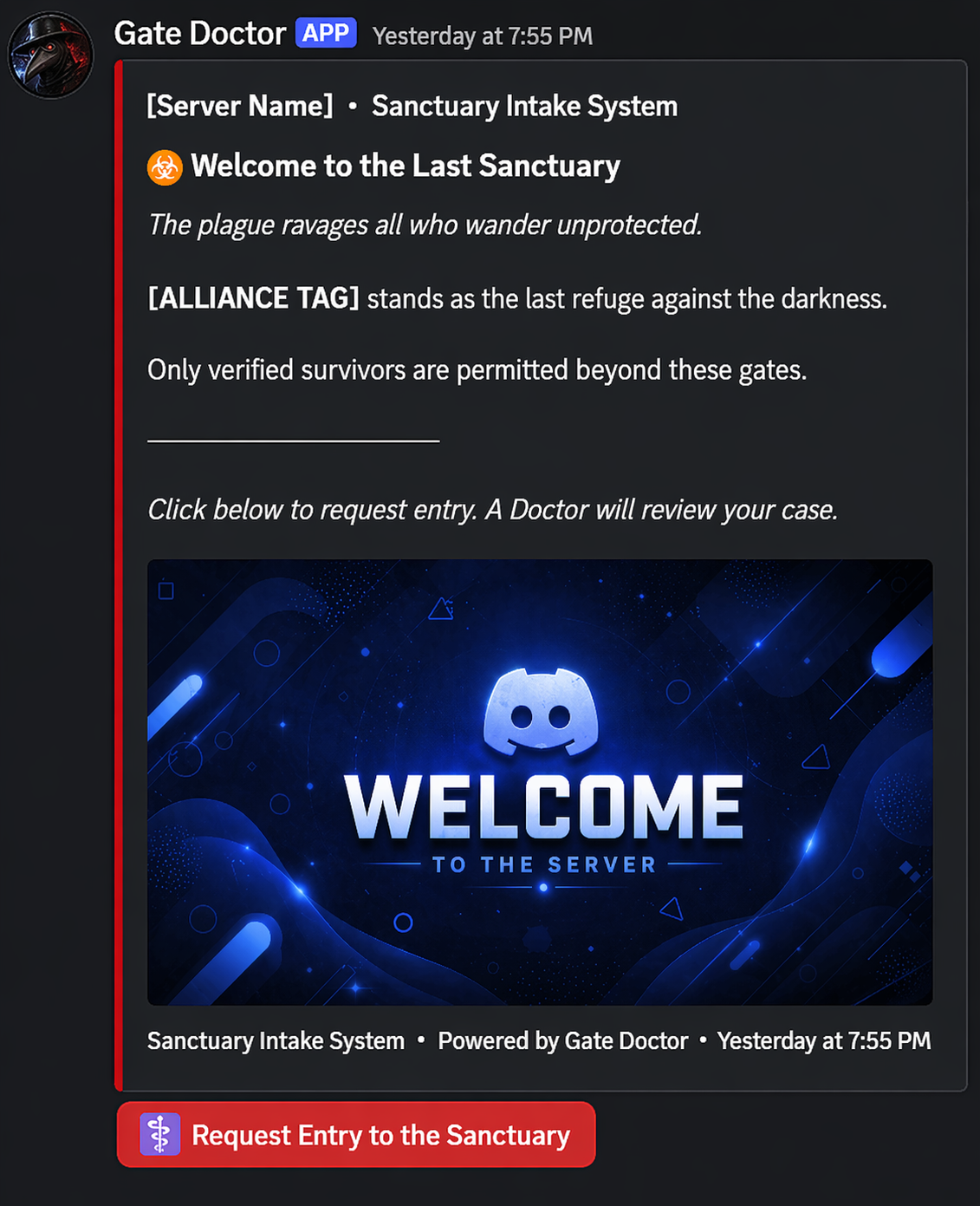 Welcome embed in #request-access