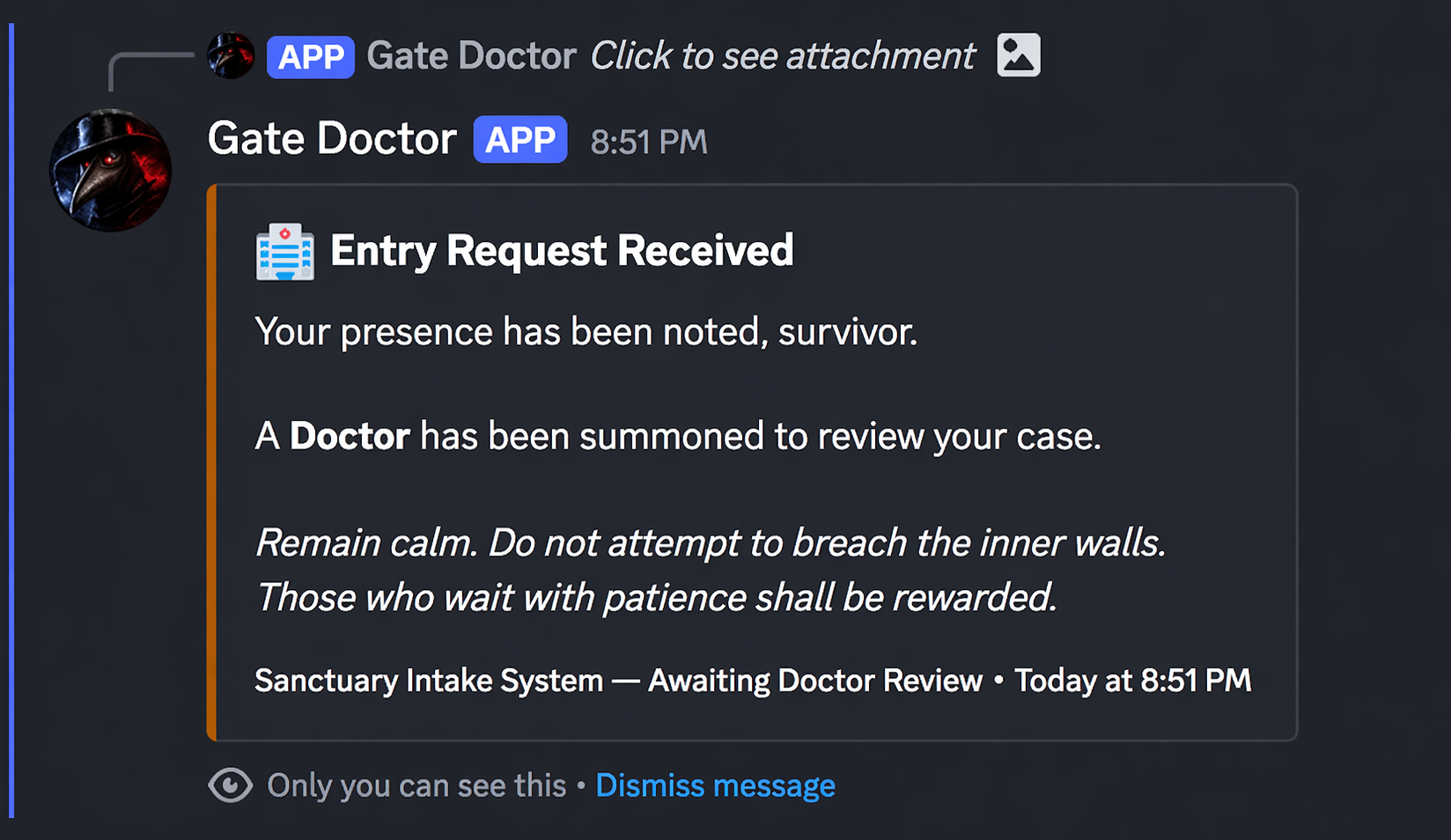 Entry Request Received